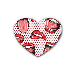 Lipstick Lip Red Polka Dot Circle Rubber Coaster (heart)  by Mariart