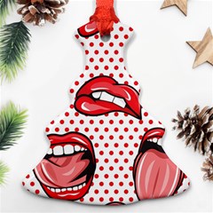 Lipstick Lip Red Polka Dot Circle Ornament (christmas Tree)  by Mariart