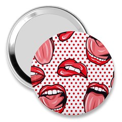 Lipstick Lip Red Polka Dot Circle 3  Handbag Mirrors