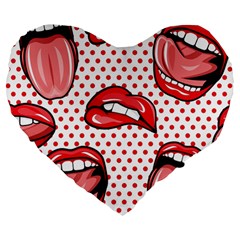 Lipstick Lip Red Polka Dot Circle Large 19  Premium Heart Shape Cushions by Mariart