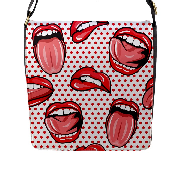 Lipstick Lip Red Polka Dot Circle Flap Messenger Bag (L) 