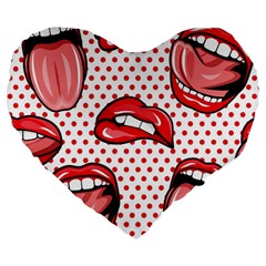 Lipstick Lip Red Polka Dot Circle Large 19  Premium Flano Heart Shape Cushions by Mariart