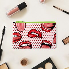 Lipstick Lip Red Polka Dot Circle Cosmetic Bag (xs) by Mariart