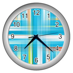 Lines Blue Stripes Wall Clocks (silver) 