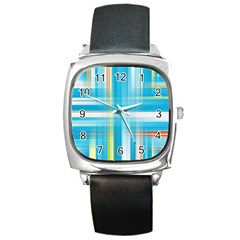 Lines Blue Stripes Square Metal Watch by Mariart