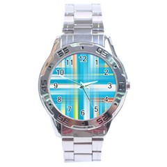 Lines Blue Stripes Stainless Steel Analogue Watch by Mariart