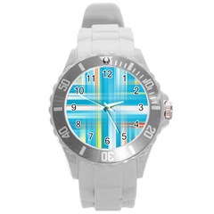 Lines Blue Stripes Round Plastic Sport Watch (l) by Mariart