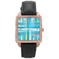 Lines Blue Stripes Rose Gold Leather Watch  by Mariart