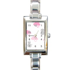 Raining Cats Dogs White Pink Cloud Rain Rectangle Italian Charm Watch by Mariart