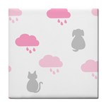 Raining Cats Dogs White Pink Cloud Rain Tile Coasters Front