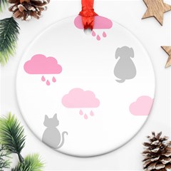 Raining Cats Dogs White Pink Cloud Rain Ornament (round) by Mariart