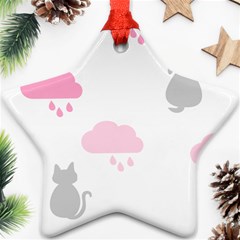 Raining Cats Dogs White Pink Cloud Rain Ornament (star) by Mariart