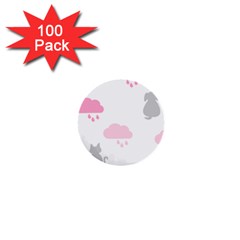 Raining Cats Dogs White Pink Cloud Rain 1  Mini Buttons (100 Pack) 