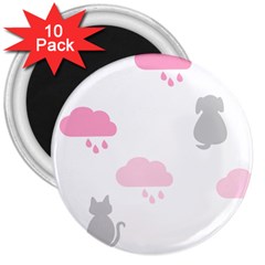 Raining Cats Dogs White Pink Cloud Rain 3  Magnets (10 Pack) 