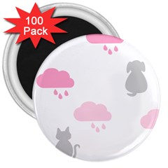 Raining Cats Dogs White Pink Cloud Rain 3  Magnets (100 Pack) by Mariart