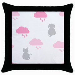 Raining Cats Dogs White Pink Cloud Rain Throw Pillow Case (black) by Mariart