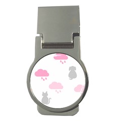 Raining Cats Dogs White Pink Cloud Rain Money Clips (round)  by Mariart