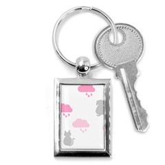 Raining Cats Dogs White Pink Cloud Rain Key Chains (rectangle)  by Mariart