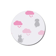 Raining Cats Dogs White Pink Cloud Rain Rubber Round Coaster (4 Pack)  by Mariart