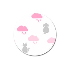 Raining Cats Dogs White Pink Cloud Rain Magnet 3  (round) by Mariart