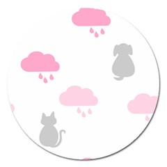 Raining Cats Dogs White Pink Cloud Rain Magnet 5  (round) by Mariart