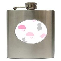 Raining Cats Dogs White Pink Cloud Rain Hip Flask (6 Oz) by Mariart