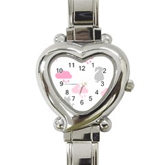 Raining Cats Dogs White Pink Cloud Rain Heart Italian Charm Watch by Mariart