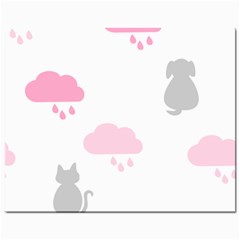 Raining Cats Dogs White Pink Cloud Rain Mini Button Earrings by Mariart