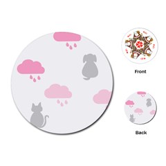 Raining Cats Dogs White Pink Cloud Rain Playing Cards (round)  by Mariart