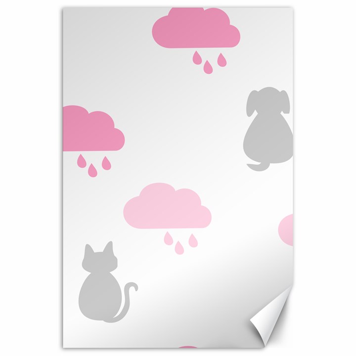 Raining Cats Dogs White Pink Cloud Rain Canvas 20  x 30  