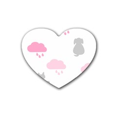 Raining Cats Dogs White Pink Cloud Rain Heart Coaster (4 Pack)  by Mariart