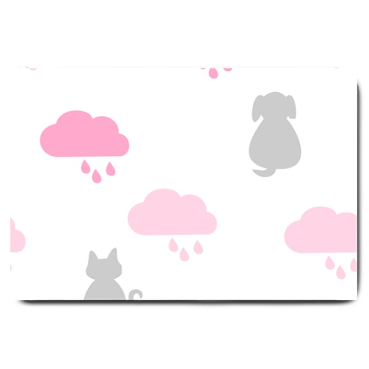 Raining Cats Dogs White Pink Cloud Rain Large Doormat 