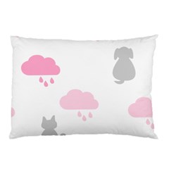 Raining Cats Dogs White Pink Cloud Rain Pillow Case by Mariart