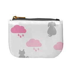 Raining Cats Dogs White Pink Cloud Rain Mini Coin Purses by Mariart