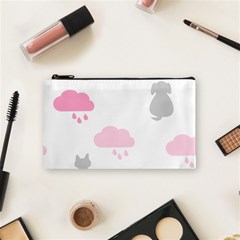 Raining Cats Dogs White Pink Cloud Rain Cosmetic Bag (small)  by Mariart