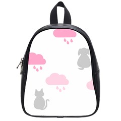 Raining Cats Dogs White Pink Cloud Rain School Bags (small) 