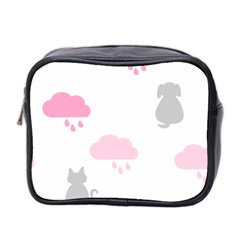 Raining Cats Dogs White Pink Cloud Rain Mini Toiletries Bag 2-side by Mariart