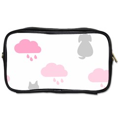 Raining Cats Dogs White Pink Cloud Rain Toiletries Bags by Mariart