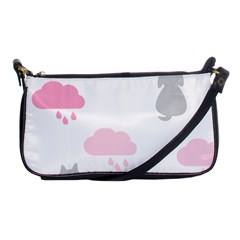 Raining Cats Dogs White Pink Cloud Rain Shoulder Clutch Bags by Mariart