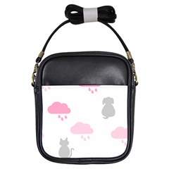 Raining Cats Dogs White Pink Cloud Rain Girls Sling Bags by Mariart