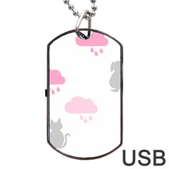 Raining Cats Dogs White Pink Cloud Rain Dog Tag Usb Flash (one Side) by Mariart