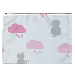 Raining Cats Dogs White Pink Cloud Rain Cosmetic Bag (xxl)  by Mariart