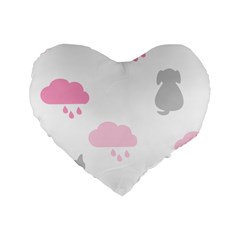 Raining Cats Dogs White Pink Cloud Rain Standard 16  Premium Heart Shape Cushions by Mariart