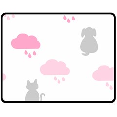 Raining Cats Dogs White Pink Cloud Rain Double Sided Fleece Blanket (medium)  by Mariart