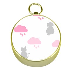 Raining Cats Dogs White Pink Cloud Rain Gold Compasses by Mariart