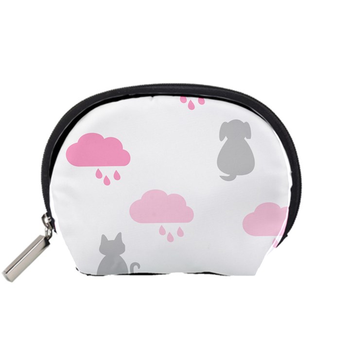 Raining Cats Dogs White Pink Cloud Rain Accessory Pouches (Small) 