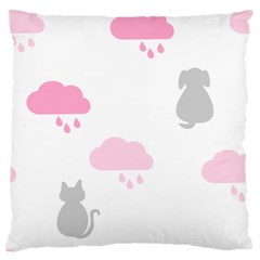 Raining Cats Dogs White Pink Cloud Rain Large Flano Cushion Case (one Side) by Mariart