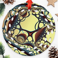 Labels Net Circle Brown Ornament (round Filigree) by Mariart