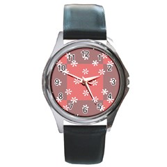 Seed Life Seamless Remix Flower Floral Red White Round Metal Watch by Mariart