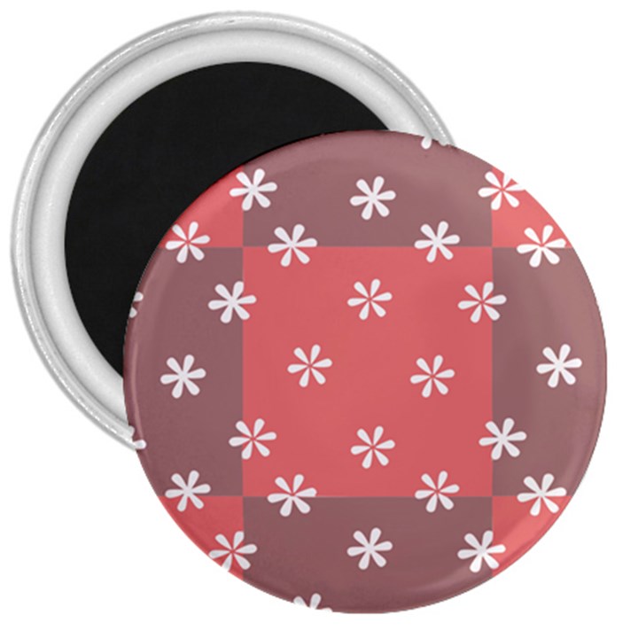 Seed Life Seamless Remix Flower Floral Red White 3  Magnets